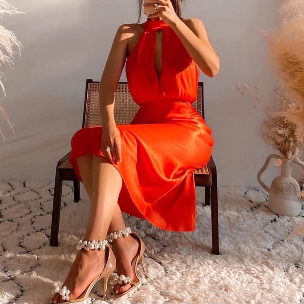 Zara Satin Effects Halter Neck Midi Dress - Picture 3 of 10